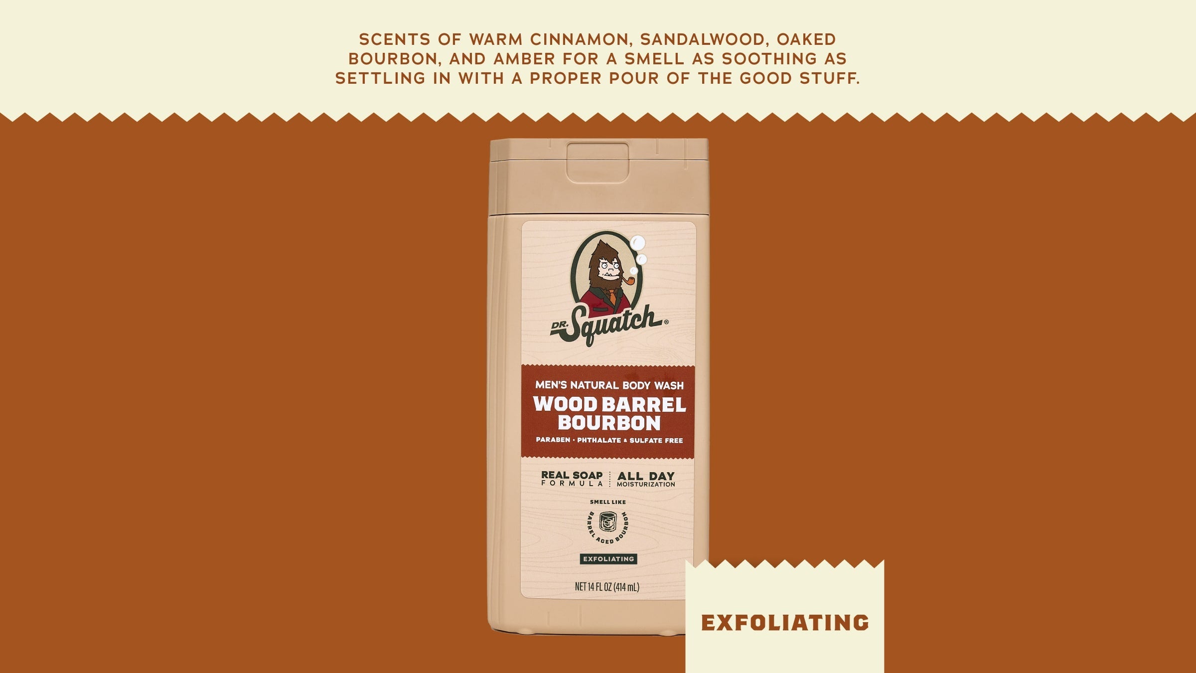 14 oz Wood Barrel Bourbon Exfoliating Body Wash - Fresh Soap for Men